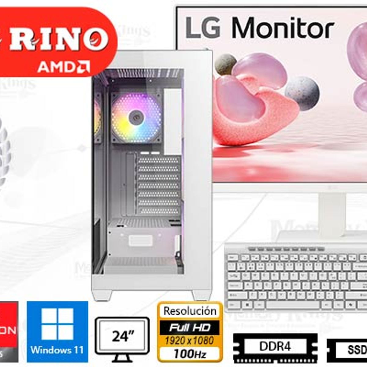 AMD - Computadora Enovu AMD Ryzen 3 3200G 16GB 512GB SSD 24" Radeon Vega 8 Windows 11 Pro