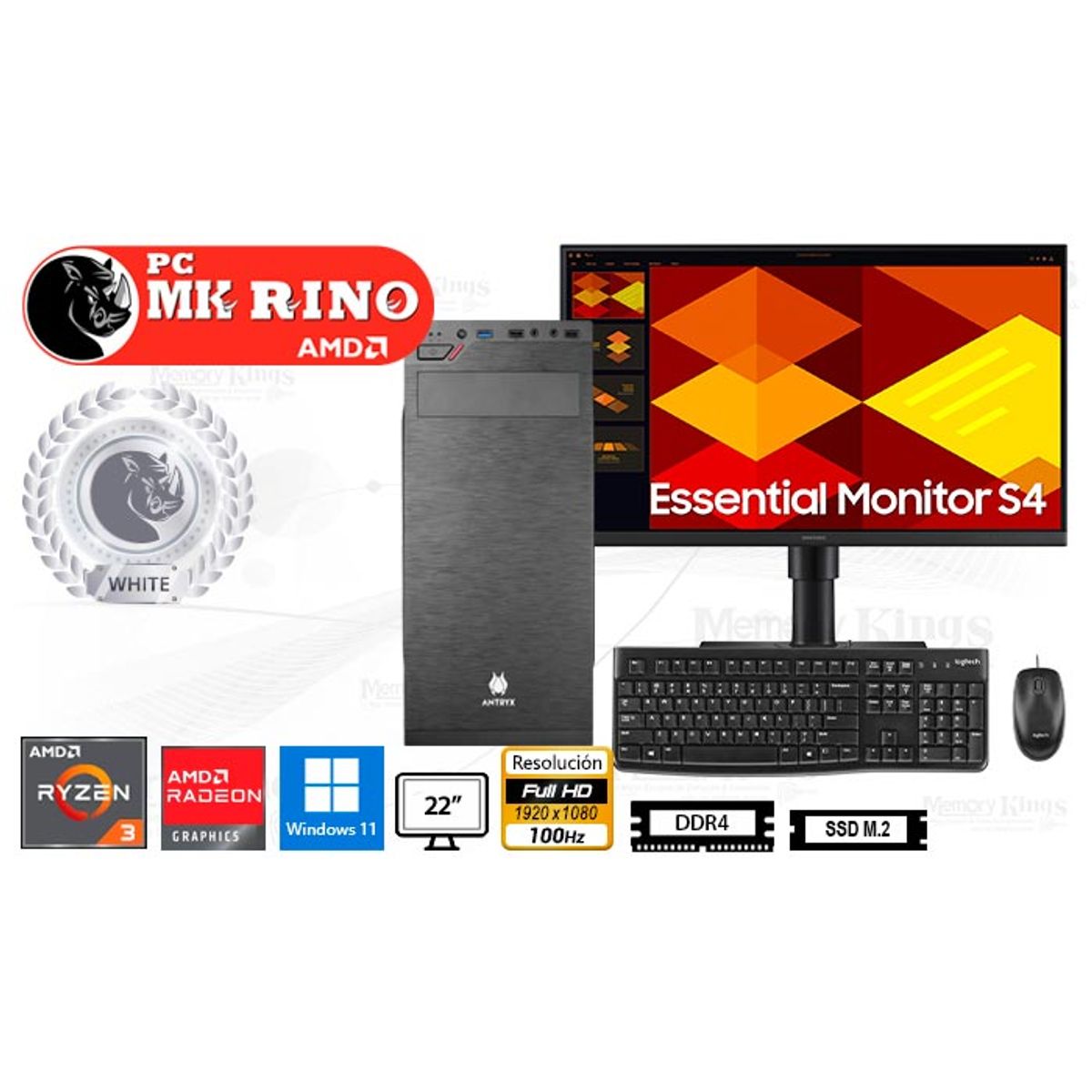 AMD - Computadora Enovu AMD Ryzen 3 3200G 16GB 512GB SSD 22" Radeon Vega 8 Windows 11 Pro