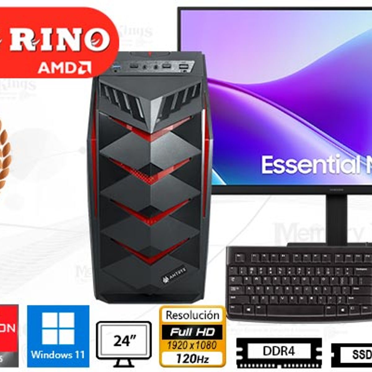 AMD - Computadora Enovu AMD Ryzen 5 3400G 16GB 512GB SSD 24" Radeon Vega 11 Windows 11 Pro