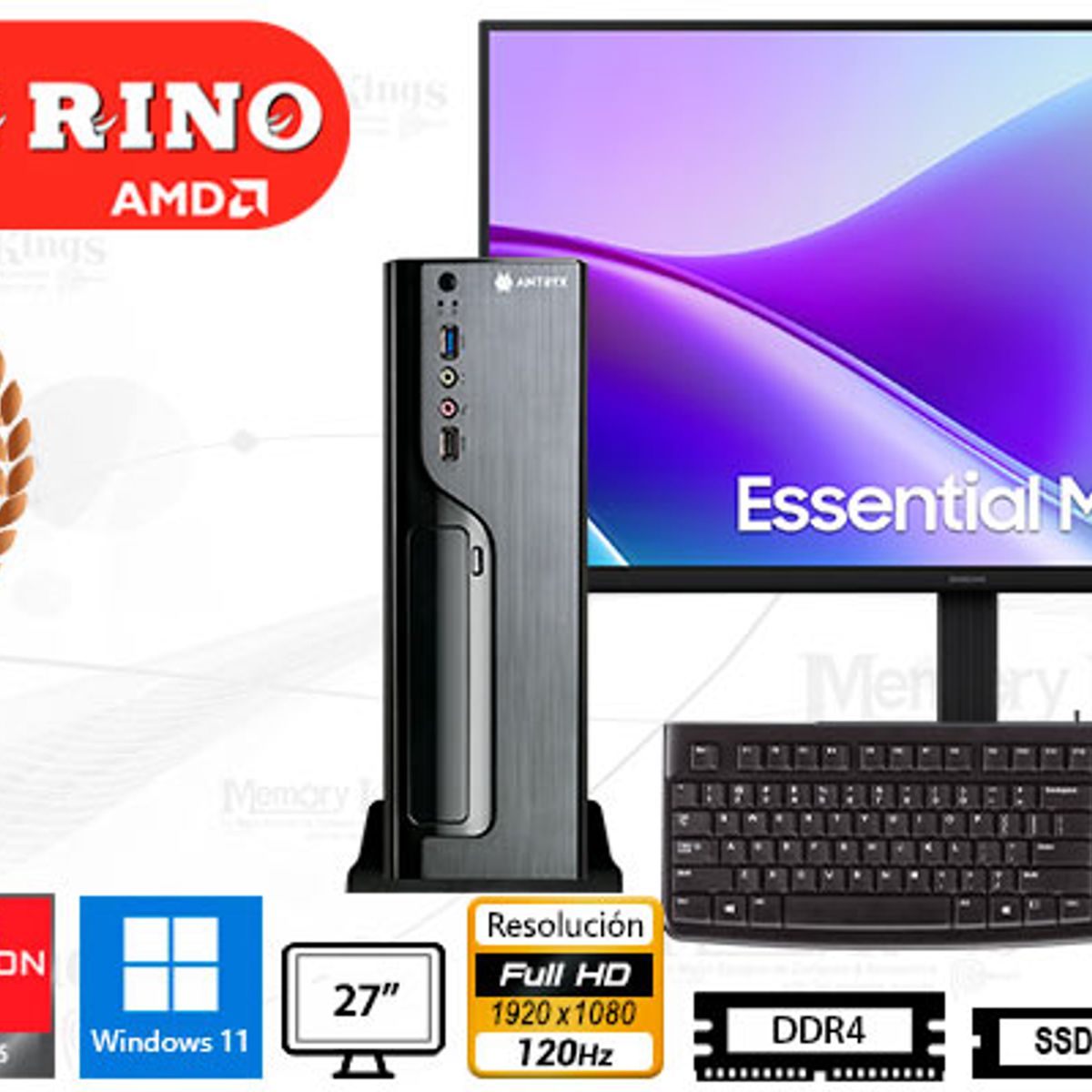 AMD - Computadora Enovu AMD Ryzen 5 3400G 16GB 512GB SSD 27" Radeon Vega 11 Windows 11 Pro