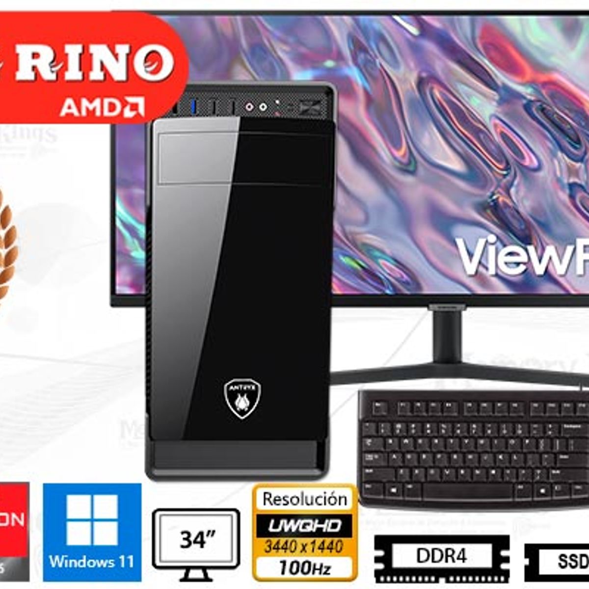 AMD - Computadora Enovu AMD Ryzen 5 5600GT 16GB 512GB SSD 34" Radeon Graphics Windows 11 Pro
