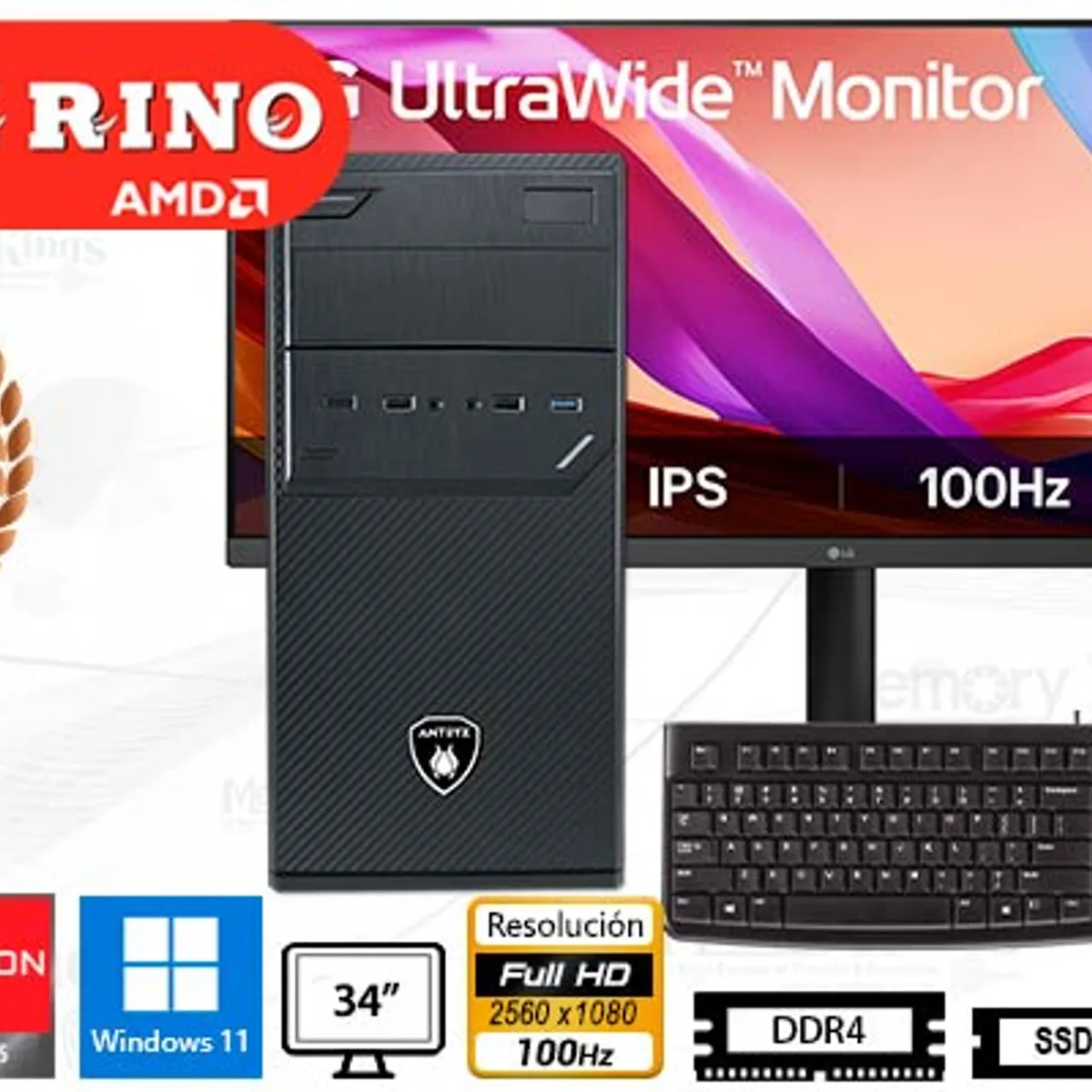 AMD - Computadora Enovu AMD Ryzen 5 5600GT 16GB 512GB SSD 34" Radeon Graphics Windows 11 Pro