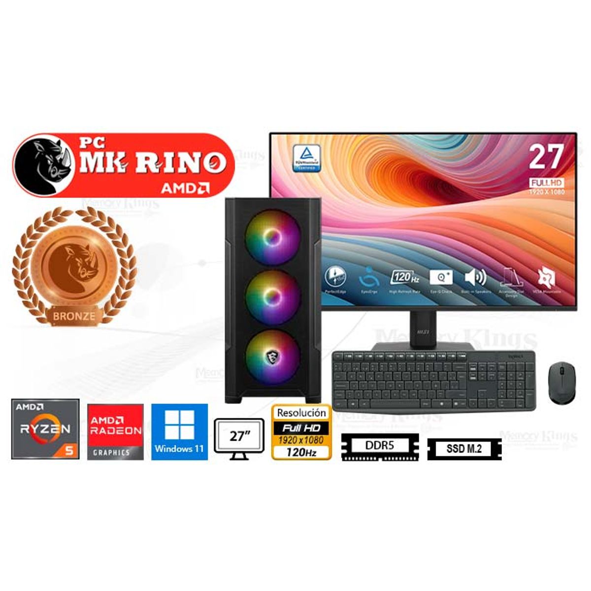 AMD - Computadora Enovu AMD Ryzen 5 8600G 8GB 512GB SSD 27" Radeon Graphics Windows 11 Pro