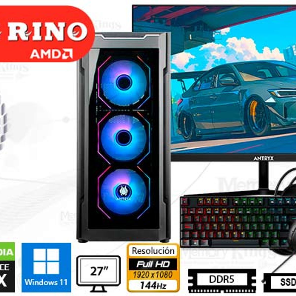 AMD - Computadora Enovu AMD Ryzen 7 8700F 16GB 512GB SSD 27" RTX 3050 6GB Windows 11 Pro