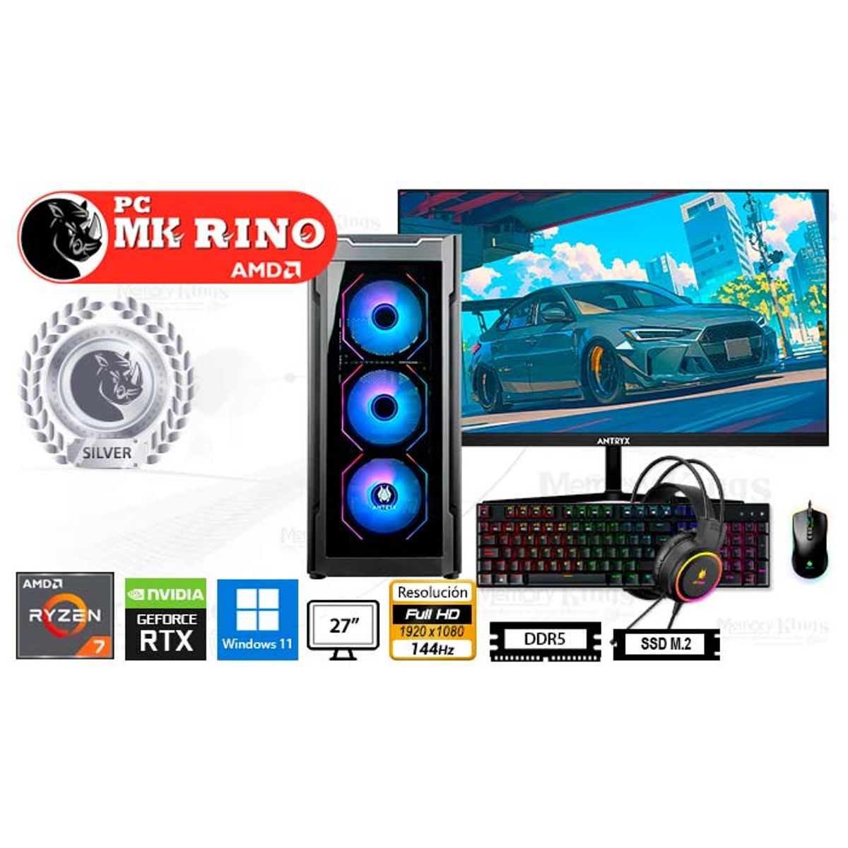 AMD - Computadora Enovu AMD Ryzen 7 8700F 16GB 512GB SSD 27" RTX 3050 6GB Windows 11 Pro