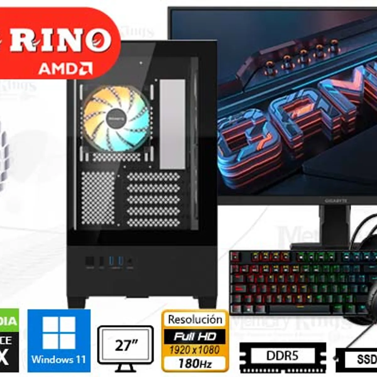 AMD - Computadora Enovu AMD Ryzen 7 8700F 16GB 512GB SSD 27" RTX 5050 8GB Windows 11 Pro