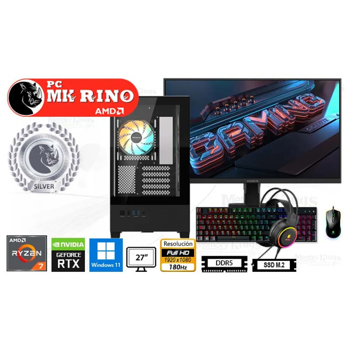 AMD - Computadora Enovu AMD Ryzen 7 8700F 16GB 512GB SSD 27" RTX 5050 8GB Windows 11 Pro