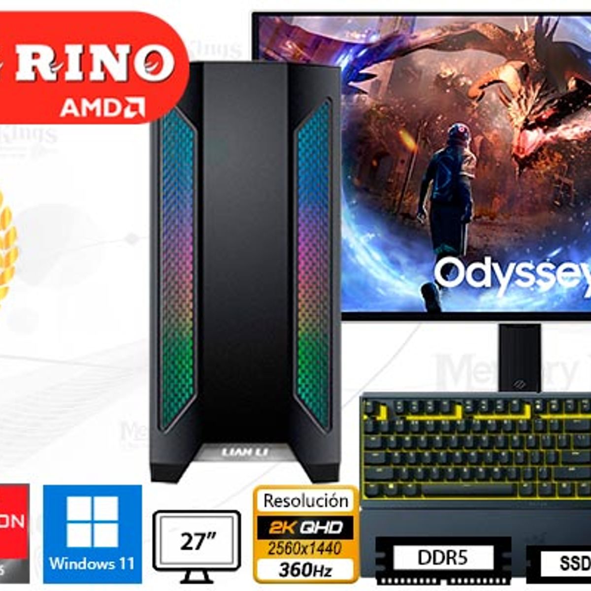AMD - Computadora Enovu AMD Ryzen 9 9900X 32GB 2TB SSD 27" Radeon RX 9070 XT 16GB Windows 11 Pro