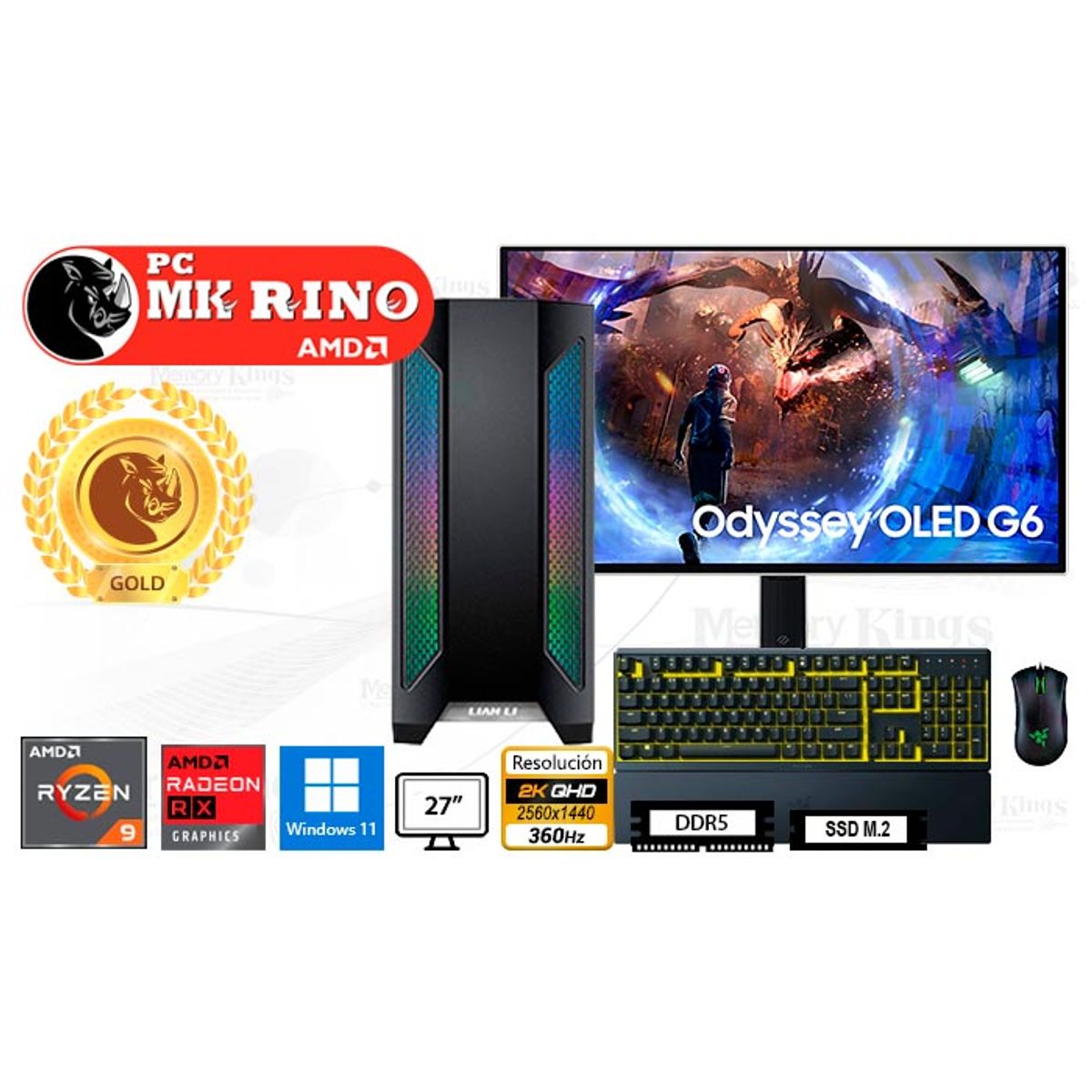 AMD - Computadora Enovu AMD Ryzen 9 9900X 32GB 2TB SSD 27" Radeon RX 9070 XT 16GB Windows 11 Pro