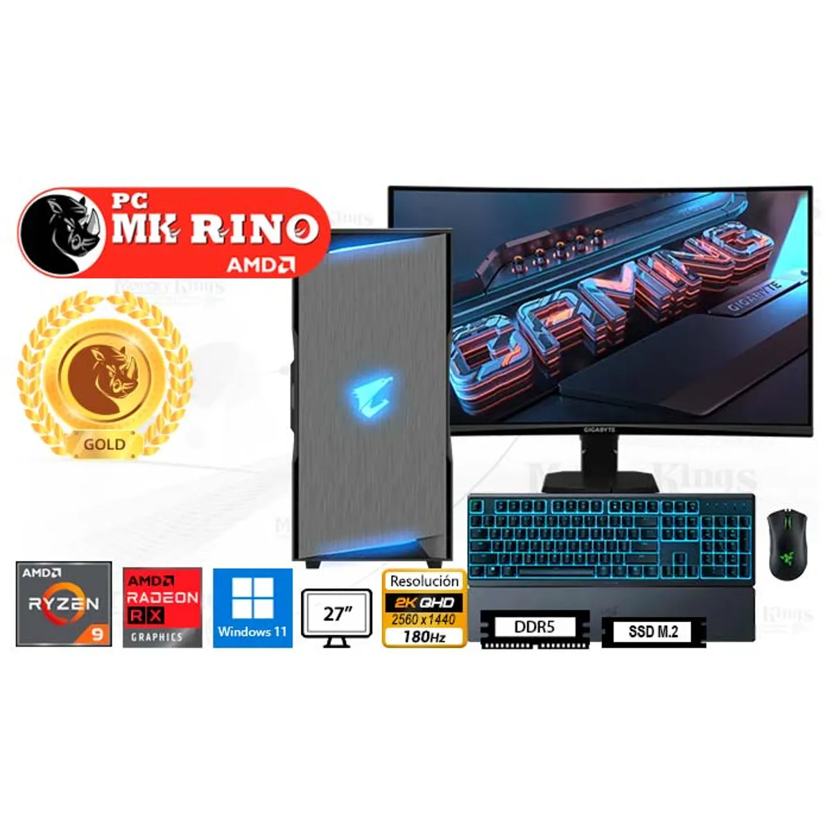 AMD - Computadora Enovu AMD Ryzen 9 9950X 32GB 2TB SSD 27" Radeon RX 9070 XT 16GB Windows 11 Pro