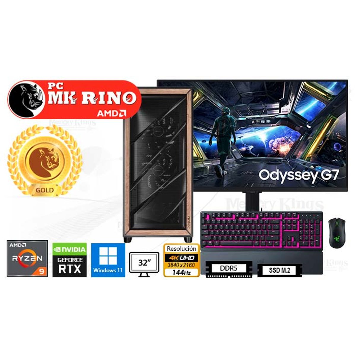 AMD - Computadora Enovu AMD Ryzen 9 9950X 32GB 2TB SSD 32" RTX 5090 32GB Windows 11 Pro