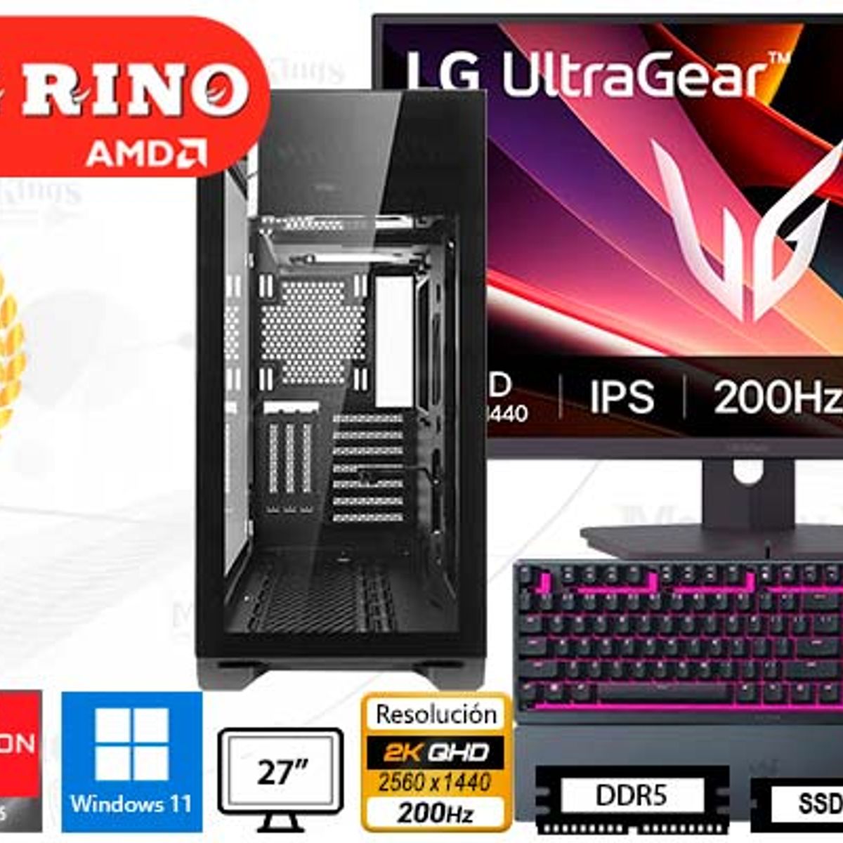 AMD - Computadora Enovu AMD Ryzen 9 9950X 32GB 2TB SSD 27" Radeon RX 9070 XT 16GB Windows 11 Pro