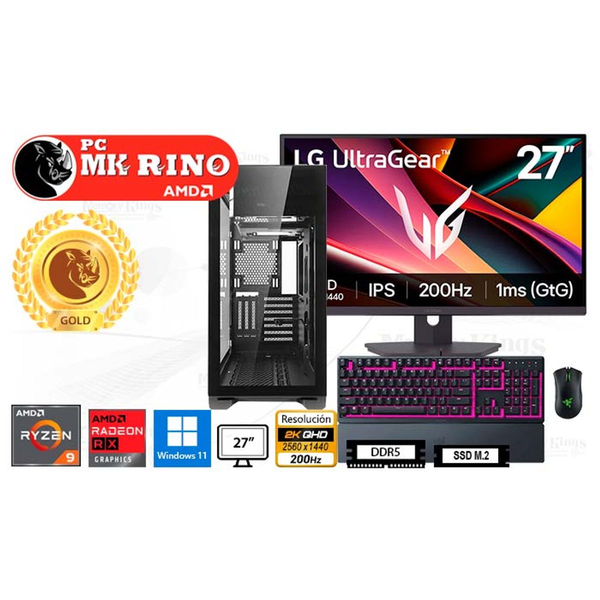 AMD - Computadora Enovu AMD Ryzen 9 9950X 32GB 2TB SSD 27" Radeon RX 9070 XT 16GB Windows 11 Pro