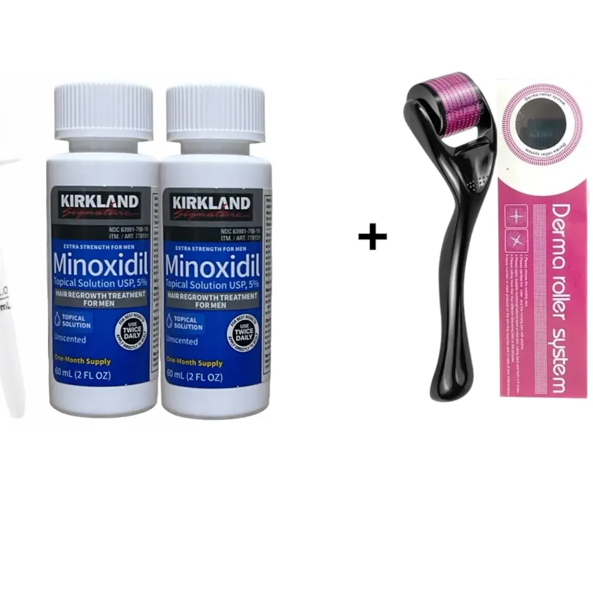 Kirkland - 2 Minoxidil Liquido 5% Kirkland + 1 Dermaroller System 0.5mm Incluye Gotero