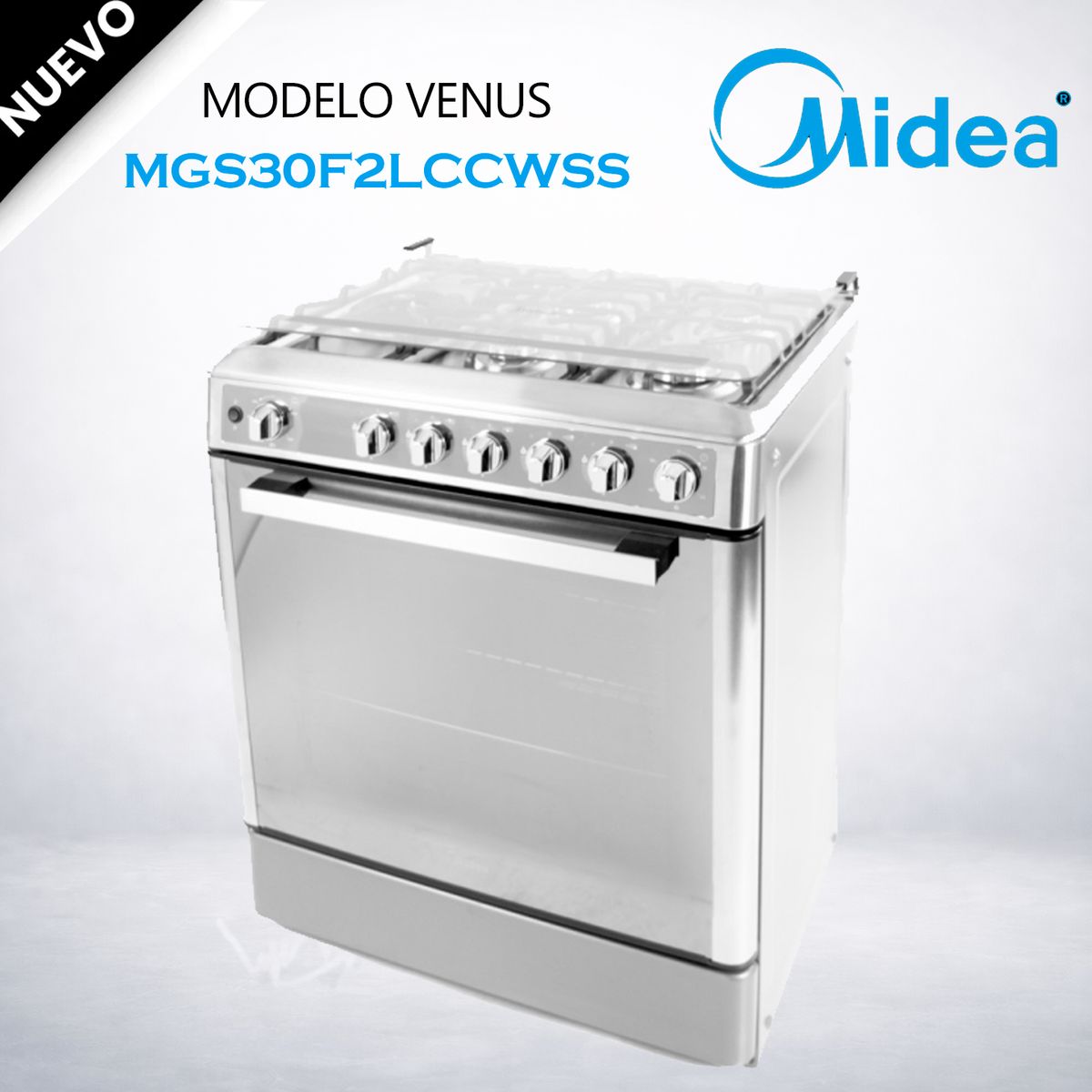 MIDEA - MGS30F2LCCWSS-PE - Cocina De Pie 1 Horno 5 Hornillas,  30 Midea