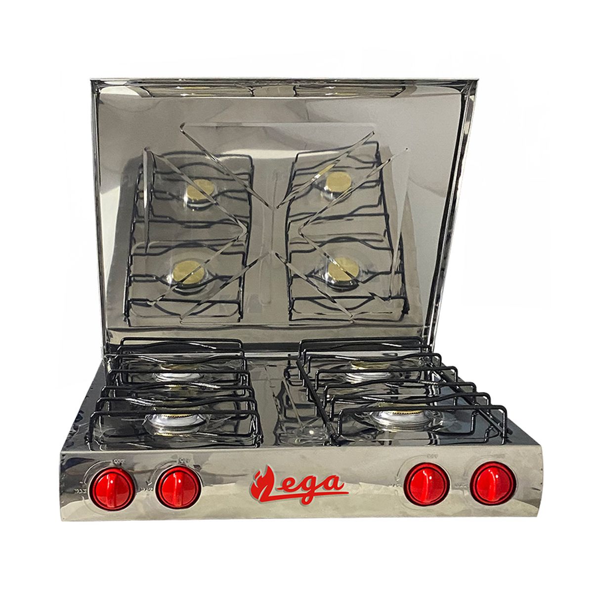 GENERICO - Cocina 4 Hornillas GRANDE a Gas de Acero Inox + KIT REGULADOR