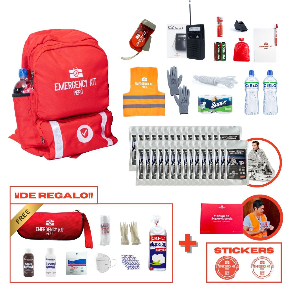 EMERGENCY KIT PERU - Mochila de Emergencia Equipada School Full (Hasta 30 Alumnos)