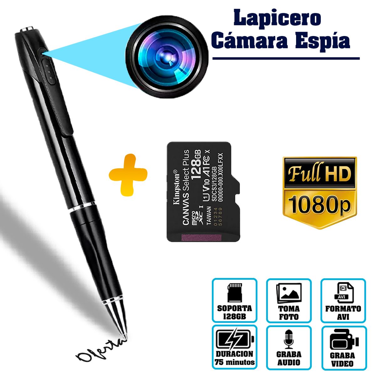 GENERICO - Camara Lapicero Espia Full HD 2026- con 128GB memoria