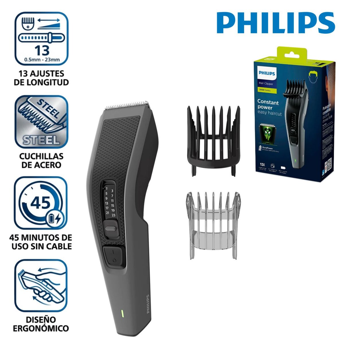 PHILIPS - Cortadora de cabello Philips HC3525 inalámbrico con 13 Ajustes de longitud