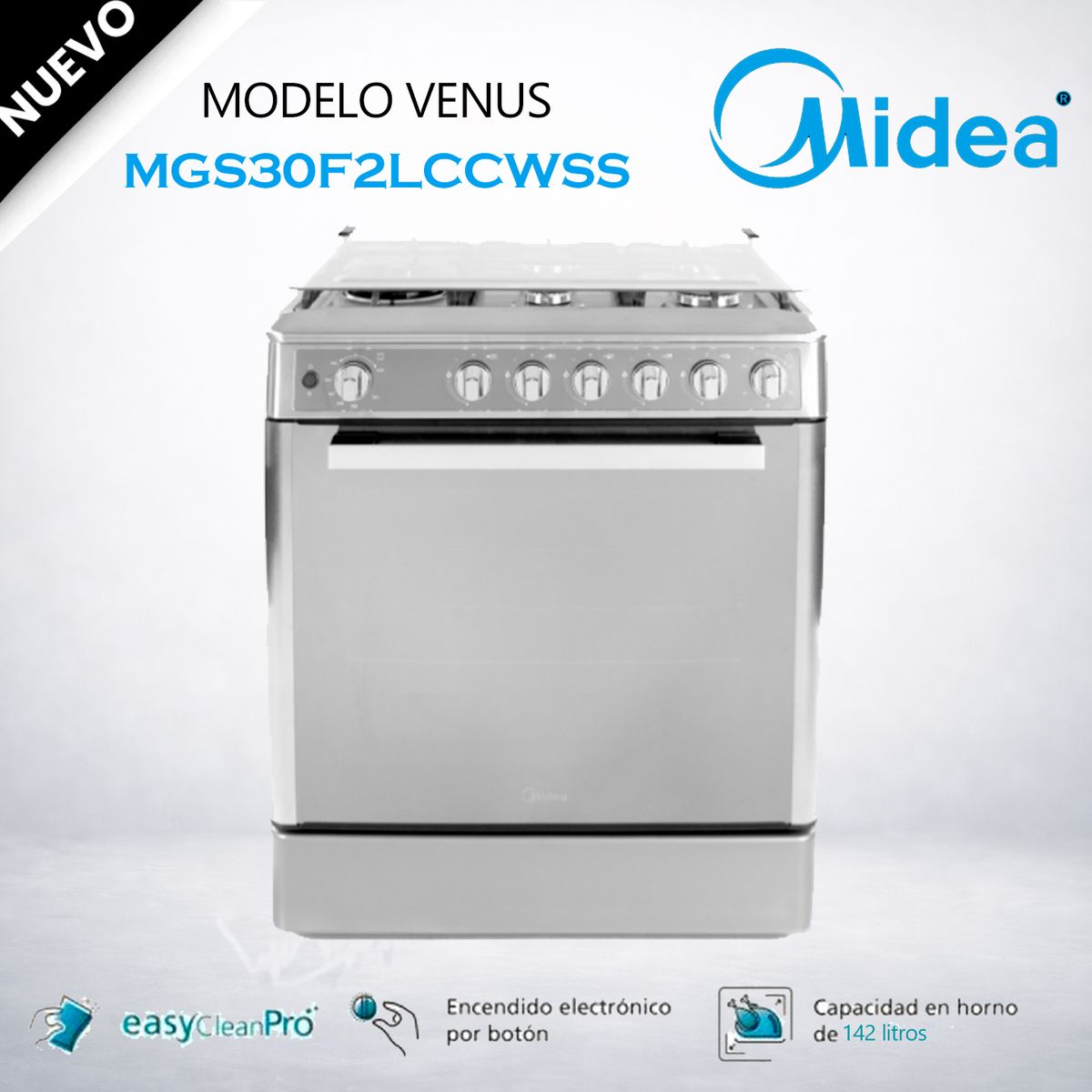 MIDEA - MGS30F2LCCWSS-PE - Cocina De Pie 1 Horno 5 Hornillas 30 Midea