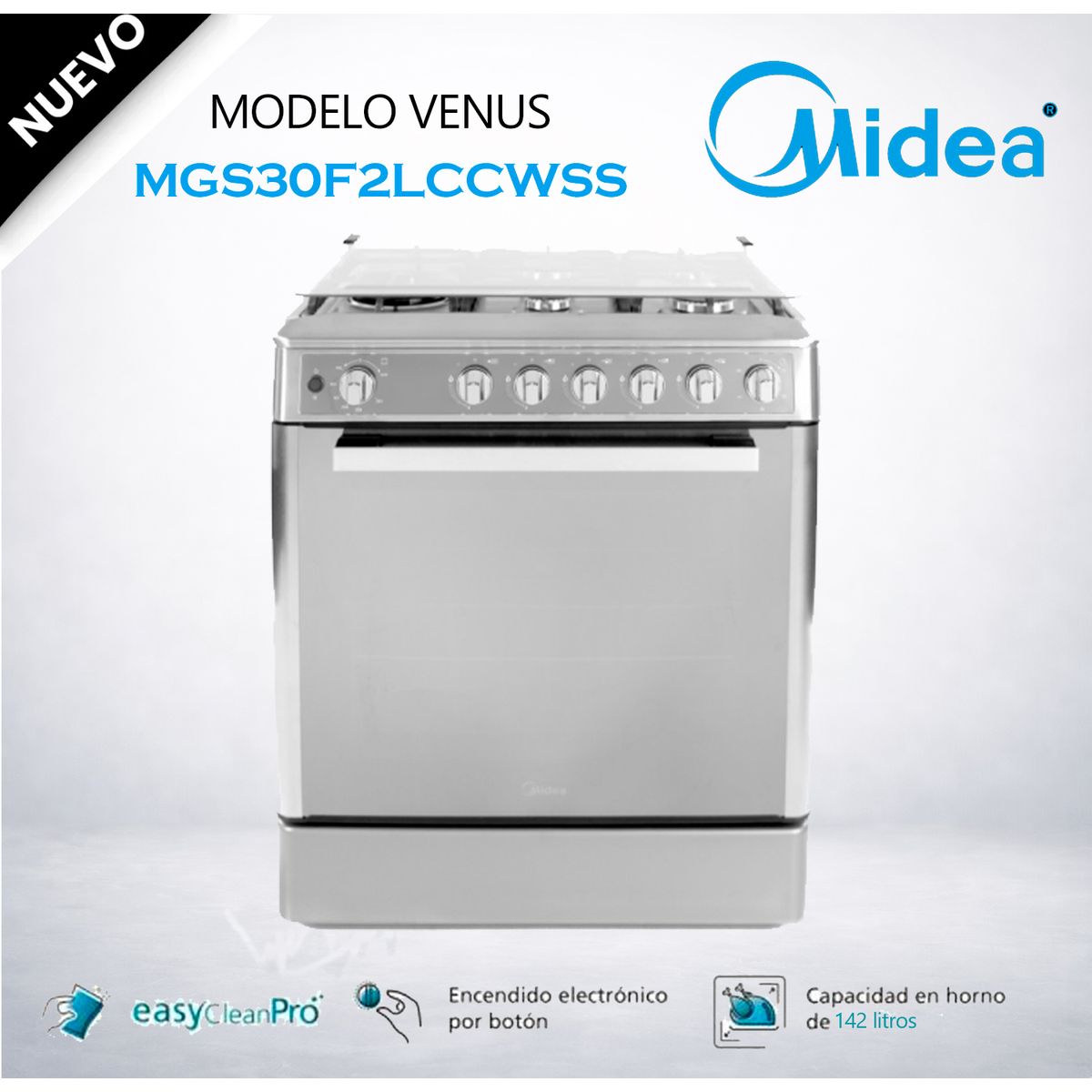 MIDEA - MGS30F2LCCWSS-PE - Cocina De Pie 1 Horno 5 Hornillas 30 Midea