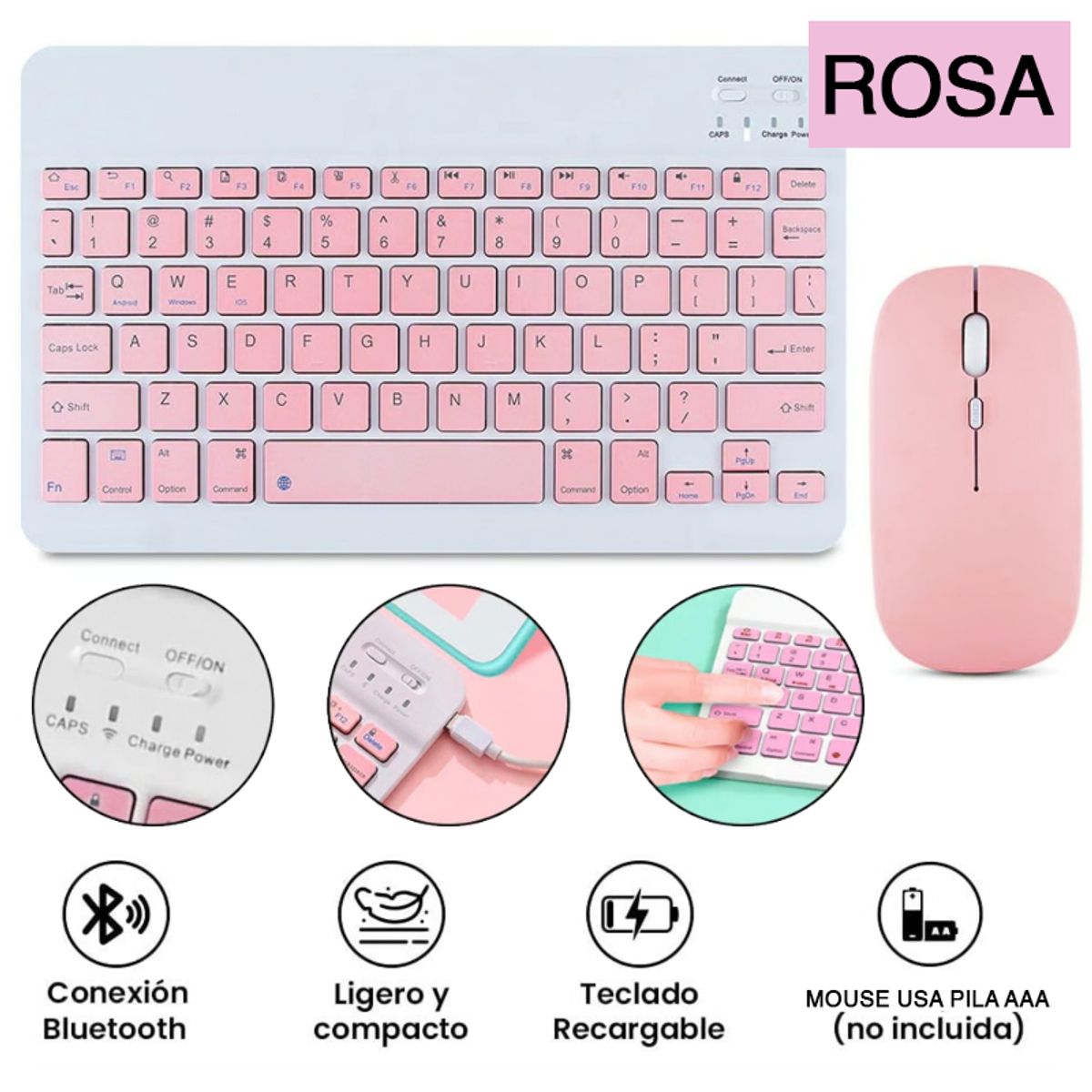 GENERICO - Teclado con Mouse Bluetooth Inalambrico para Pc Tablet Mac iPad Rosa