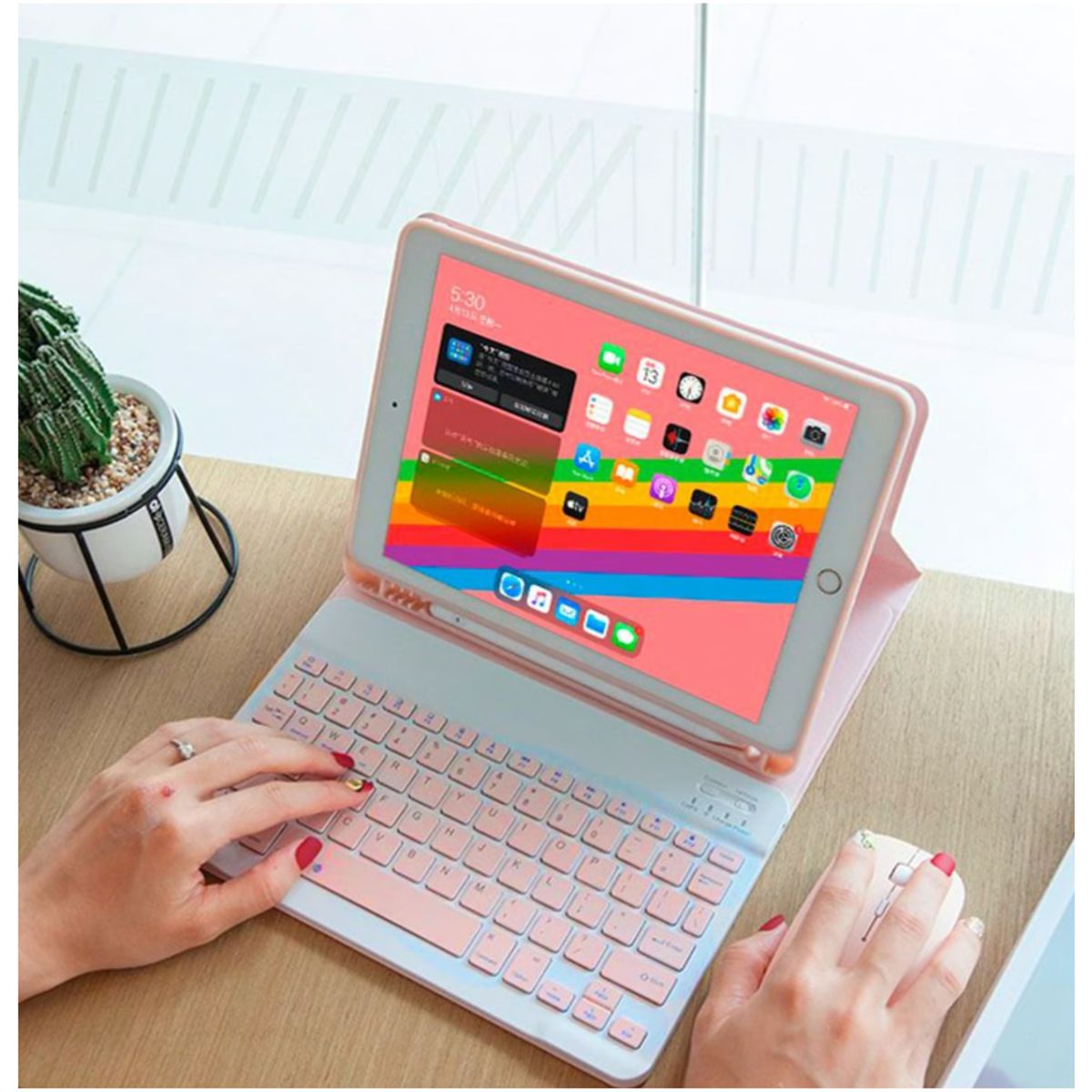 GENERICO - Teclado con Mouse Bluetooth Inalambrico para Pc Tablet Mac iPad Rosa