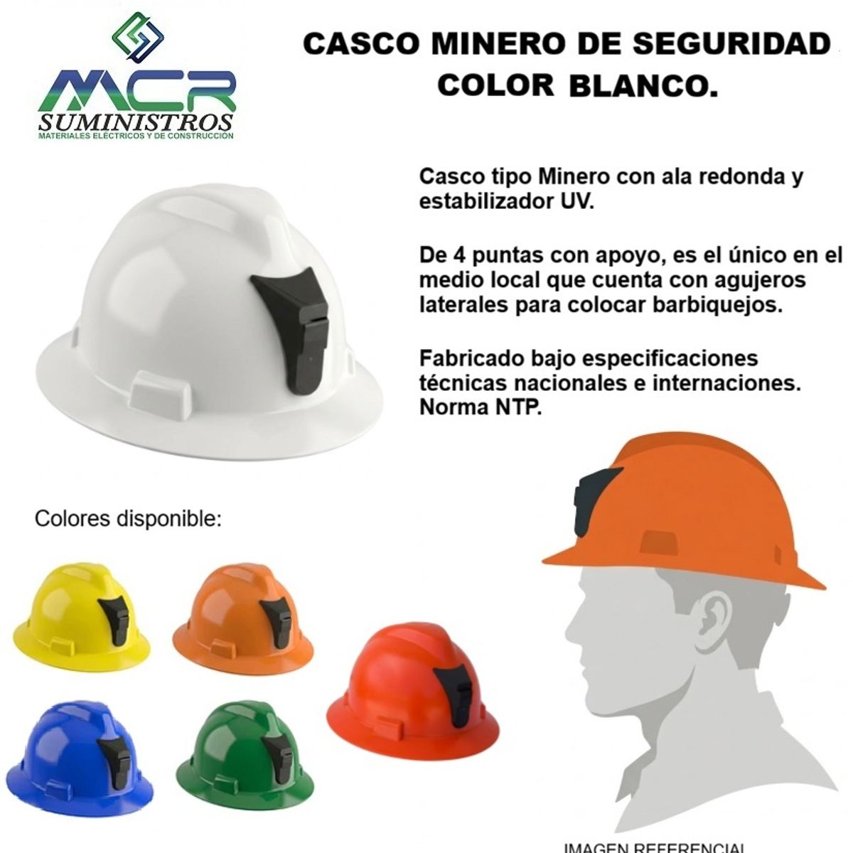 GENERICO - CASCO MINERO DE SEGURIDAD, COLOR BLANCO.