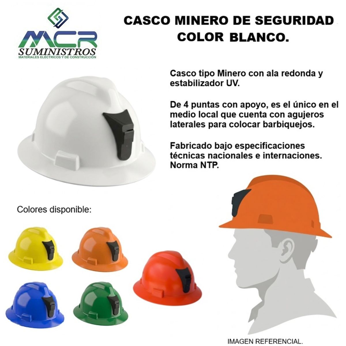 GENERICO - CASCO MINERO DE SEGURIDAD, COLOR BLANCO.
