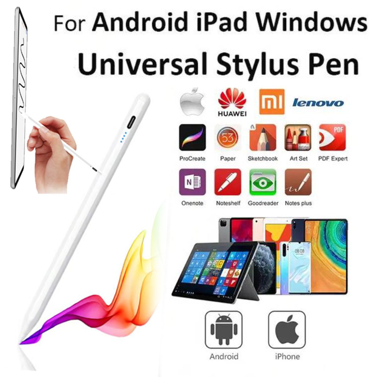 GENERICO - Lápiz Stylus Universal de Precisión para Android, iOS y Windows Color Blanco