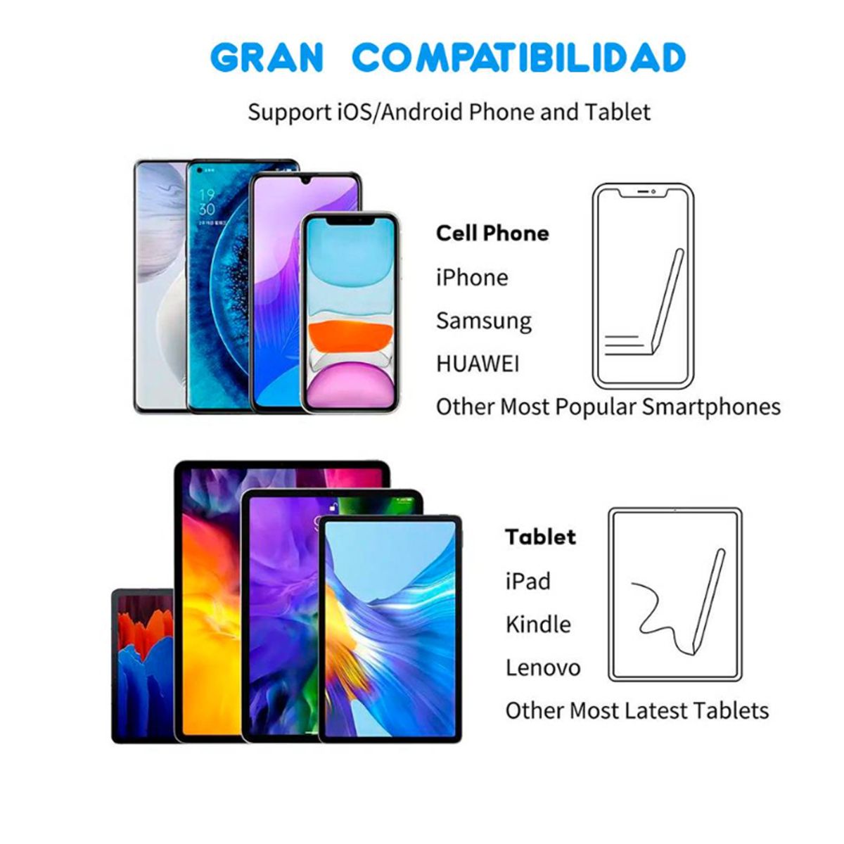 GENERICO - Lápiz Stylus Universal de Precisión para Android, iOS y Windows Color Blanco