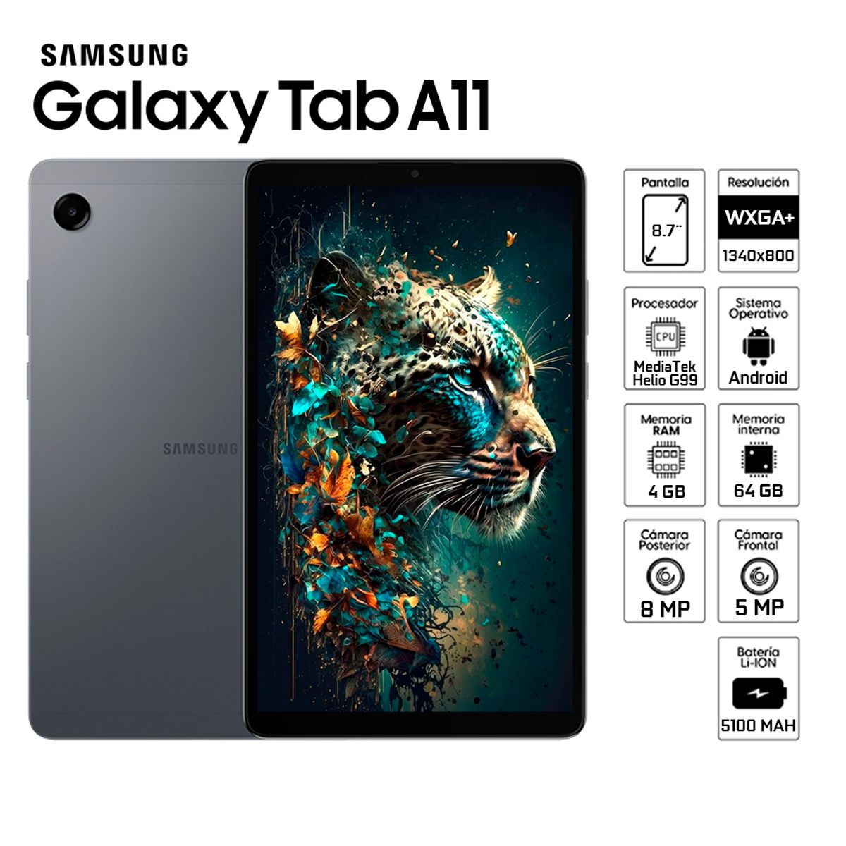 SAMSUNG - Tablet Samsung Galaxy Tab A11 de 8.7 SM-X133 4GB / 64GB Wi-Fi Gray - SM-X133NZAAPEO