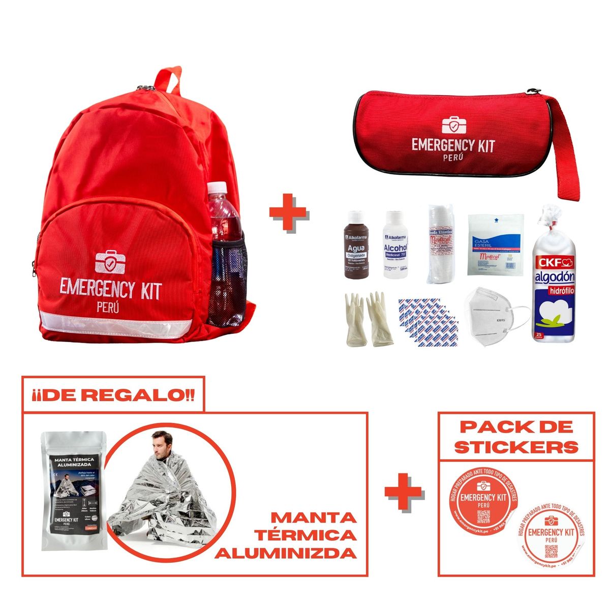 Mochila de Emergencia con Botiquín y Manta Térmica, marca EMERGENCY KIT PERU - Foto Principal