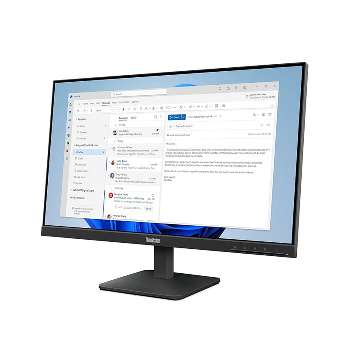 LENOVO - Monitor Plano Lenovo ThinkVision S24-4e, 23.8 WLED FHD IPSHDMIVGA