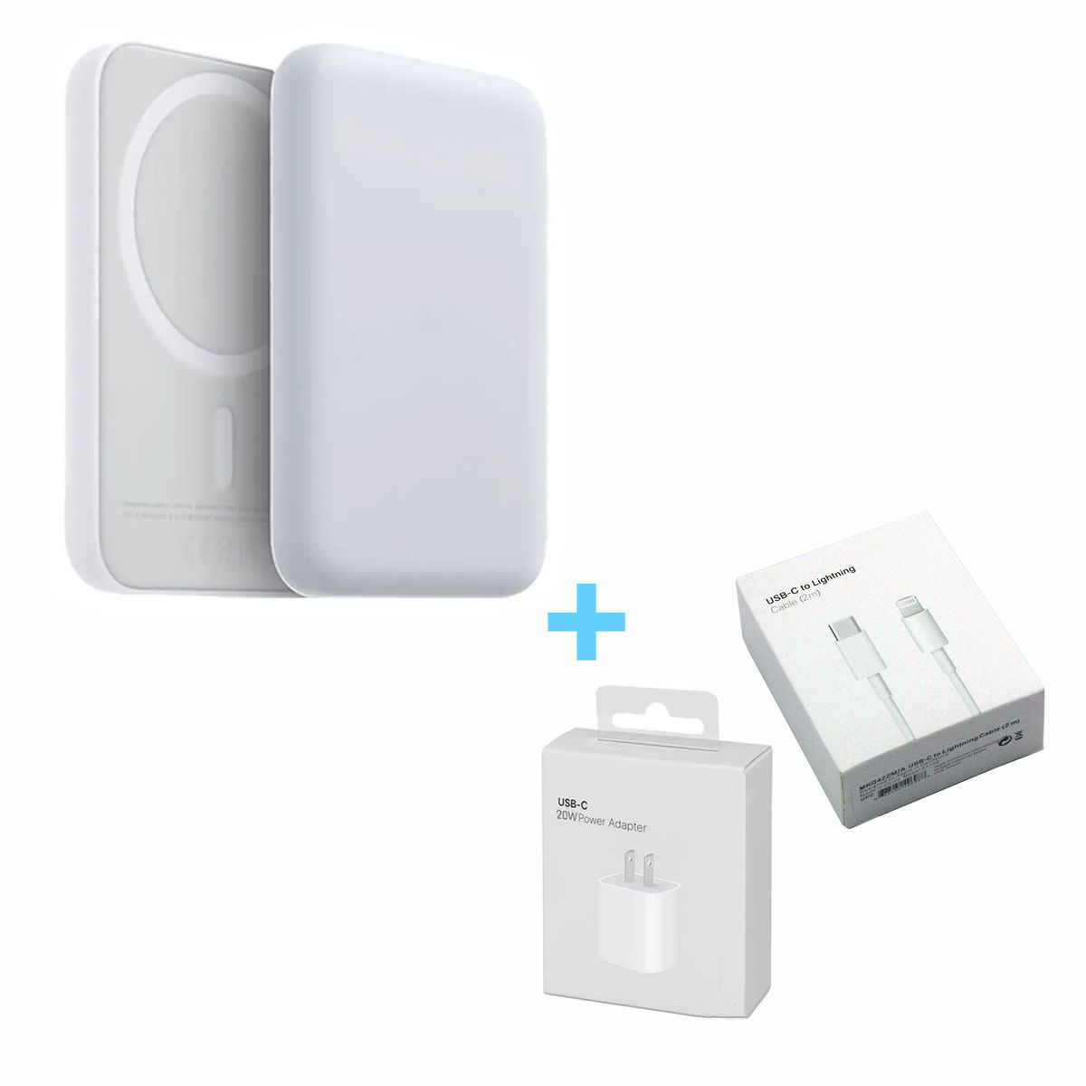 GENERICO - Cargador Portátil MagSafe para iPhone de 5,000 mAh + Cubo 20W + Cable 2M