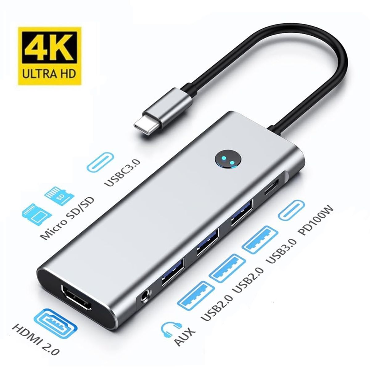 OEM - Hub Adaptador 9 en 1 Tipo C a HDMI 4K 60hz/ USB/ Audio/ SD/ PD100W