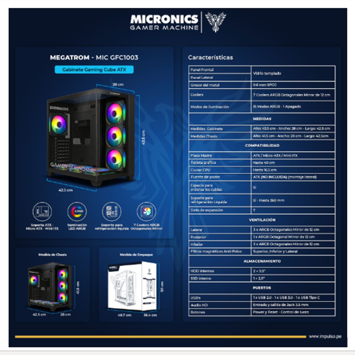 MICRONICS - Case Gamer MEGATRON BLACK MIC GFC1003 7FAN ARGB MICRONICS