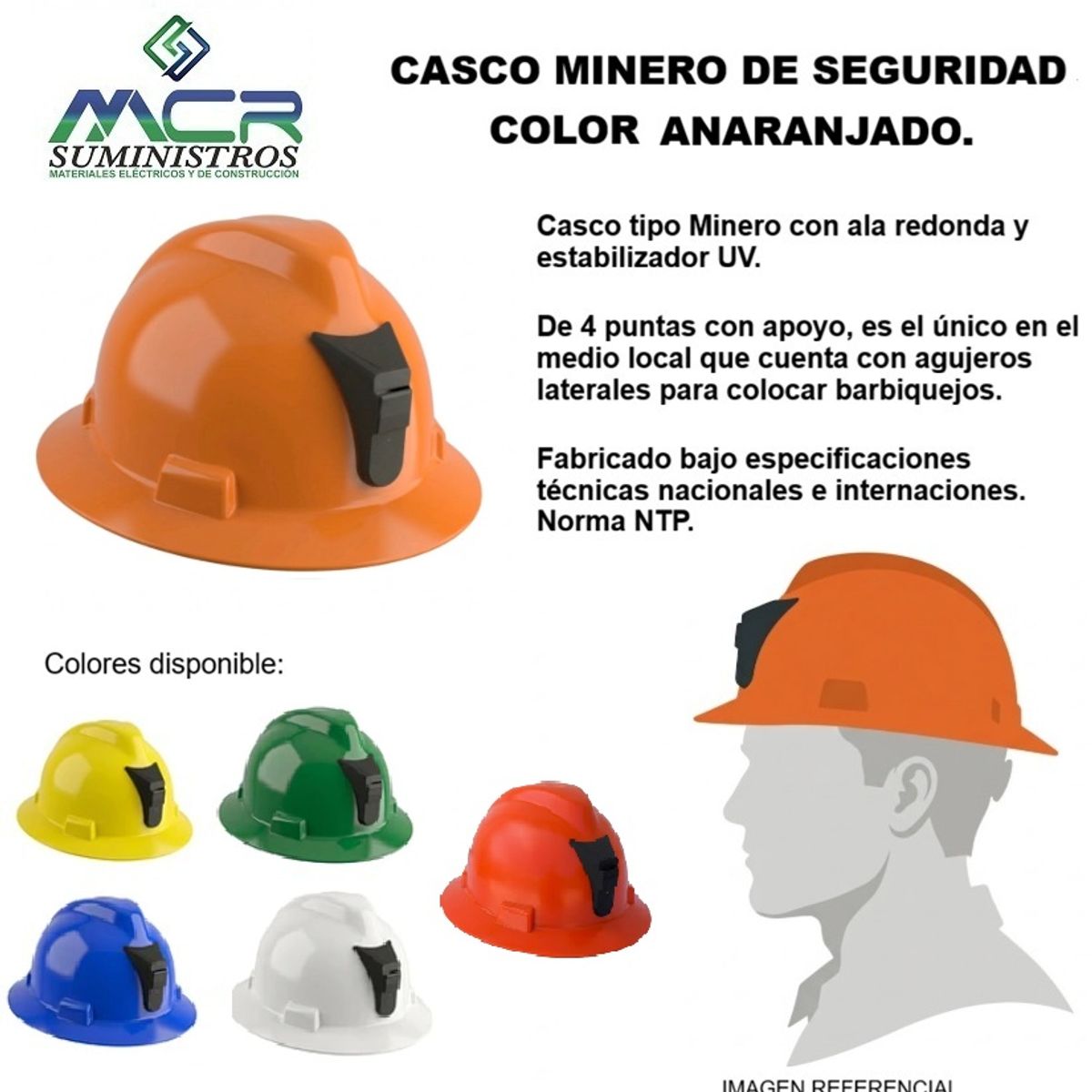 GENERICO - CASCO MINERO DE SEGURIDAD, COLOR ANARANJADO.