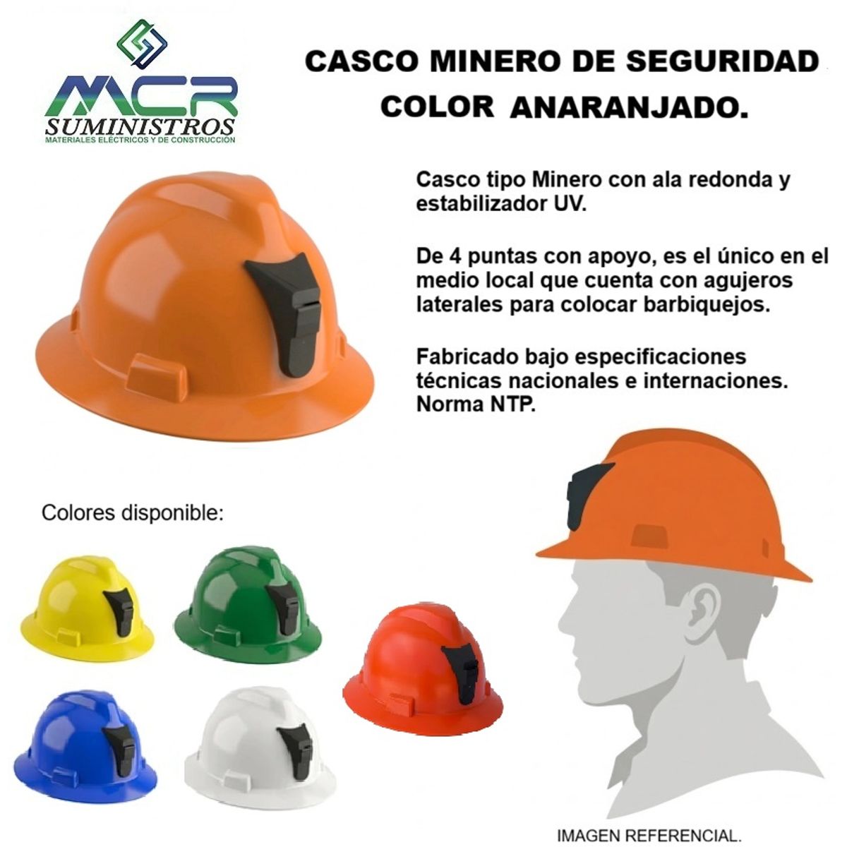 GENERICO - CASCO MINERO DE SEGURIDAD, COLOR ANARANJADO.