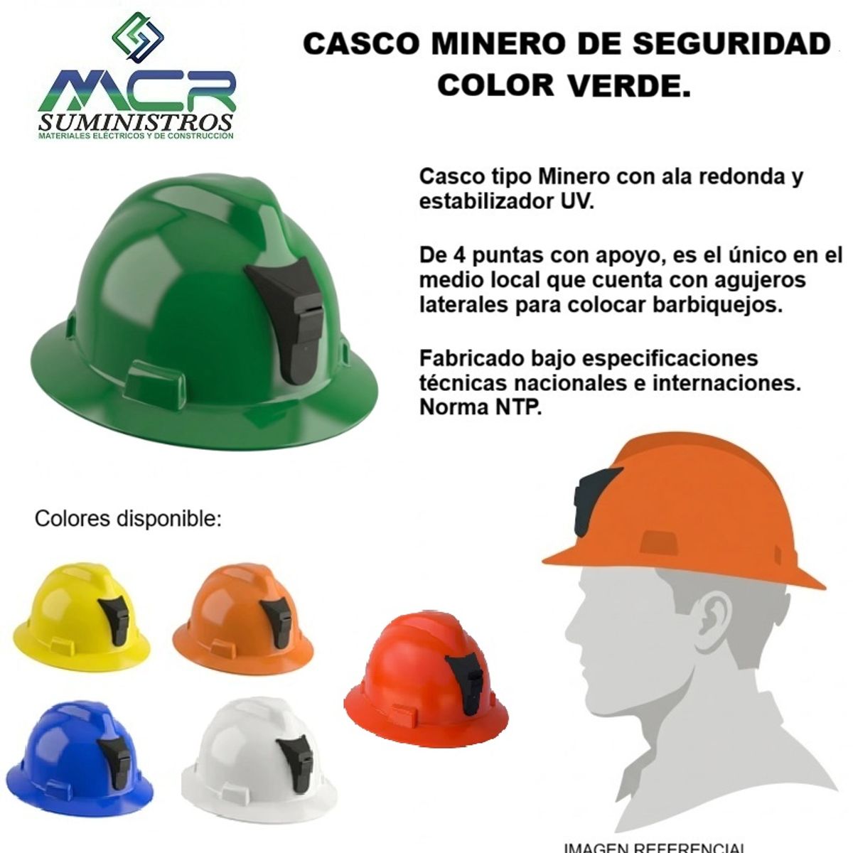 GENERICO - CASCO MINERO DE SEGURIDAD, COLOR VERDE.