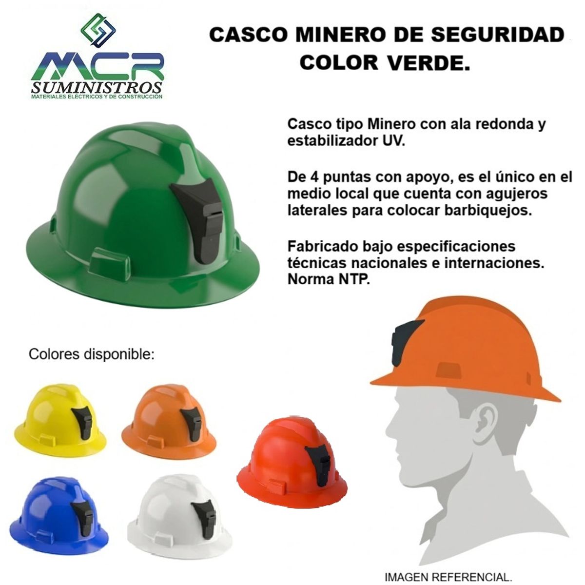 GENERICO - CASCO MINERO DE SEGURIDAD, COLOR VERDE.