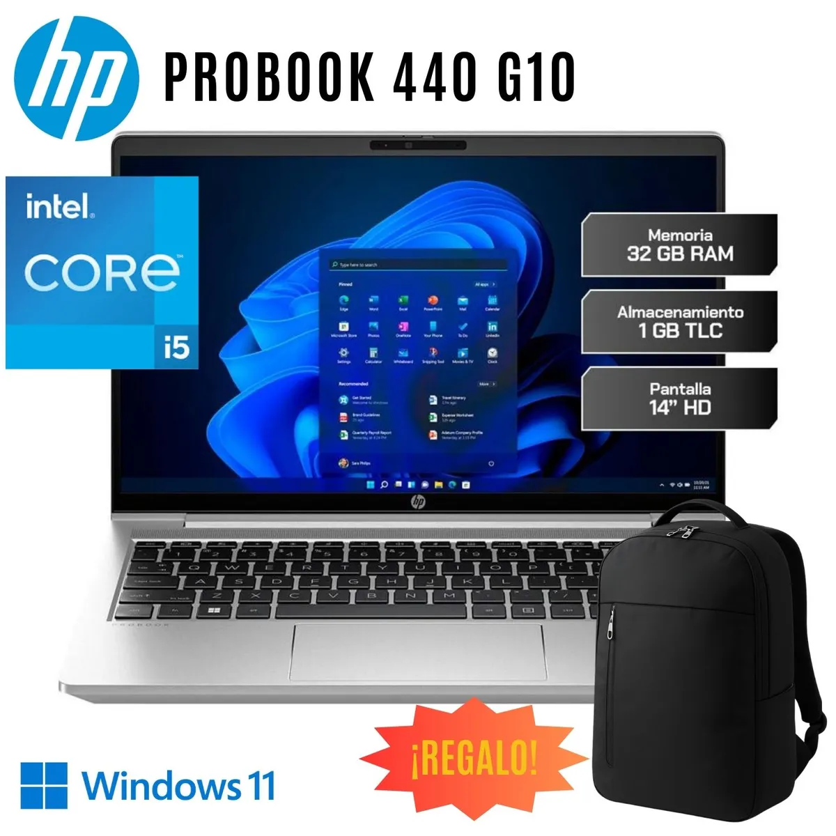 HP - Laptop HP ProBook 440 G10, 14, Win11, Intel Core i5-1335U, 32GB RAM, 1TB SSD, NVIDIA RTX 2050 HD