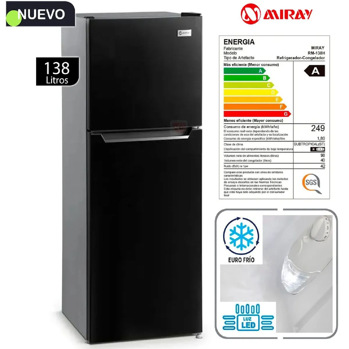 MIRAY - Refrigeradora Miray RM-138H Eurofrío 138L - Negro