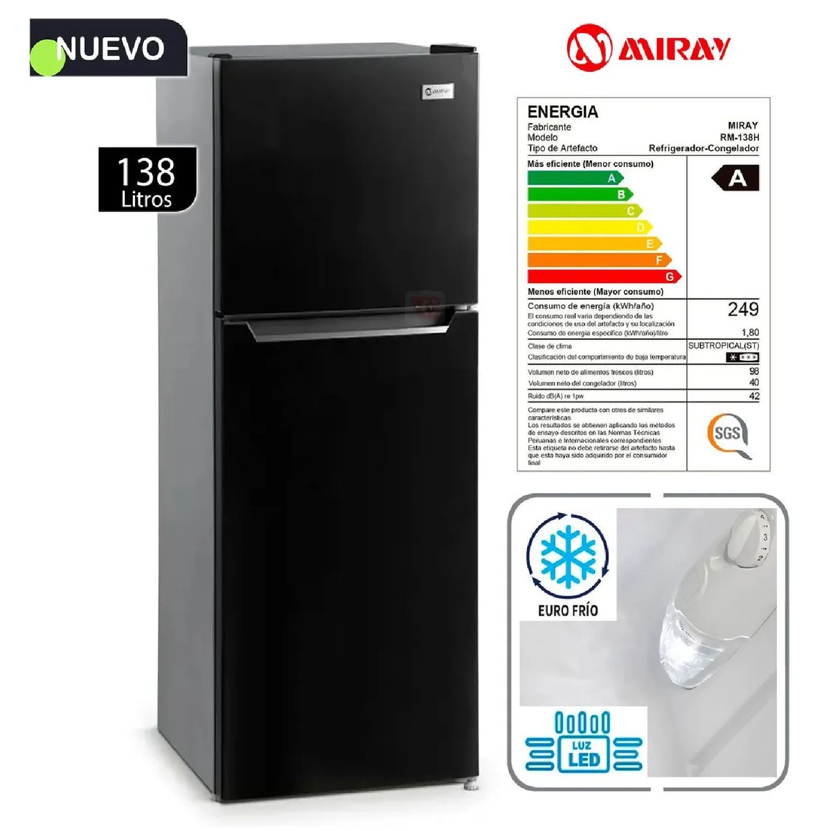 MIRAY - Refrigeradora Miray RM-138H Eurofrío 138L - Negro