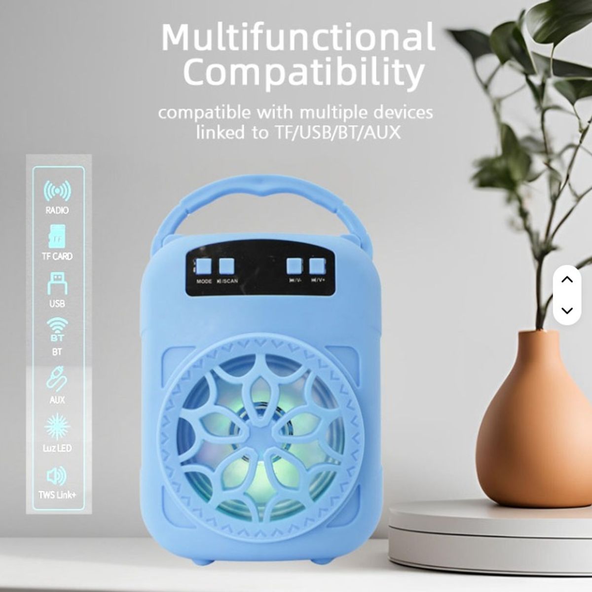 GENERICO - Mini Parlante portatil con Soporte para Celular celeste