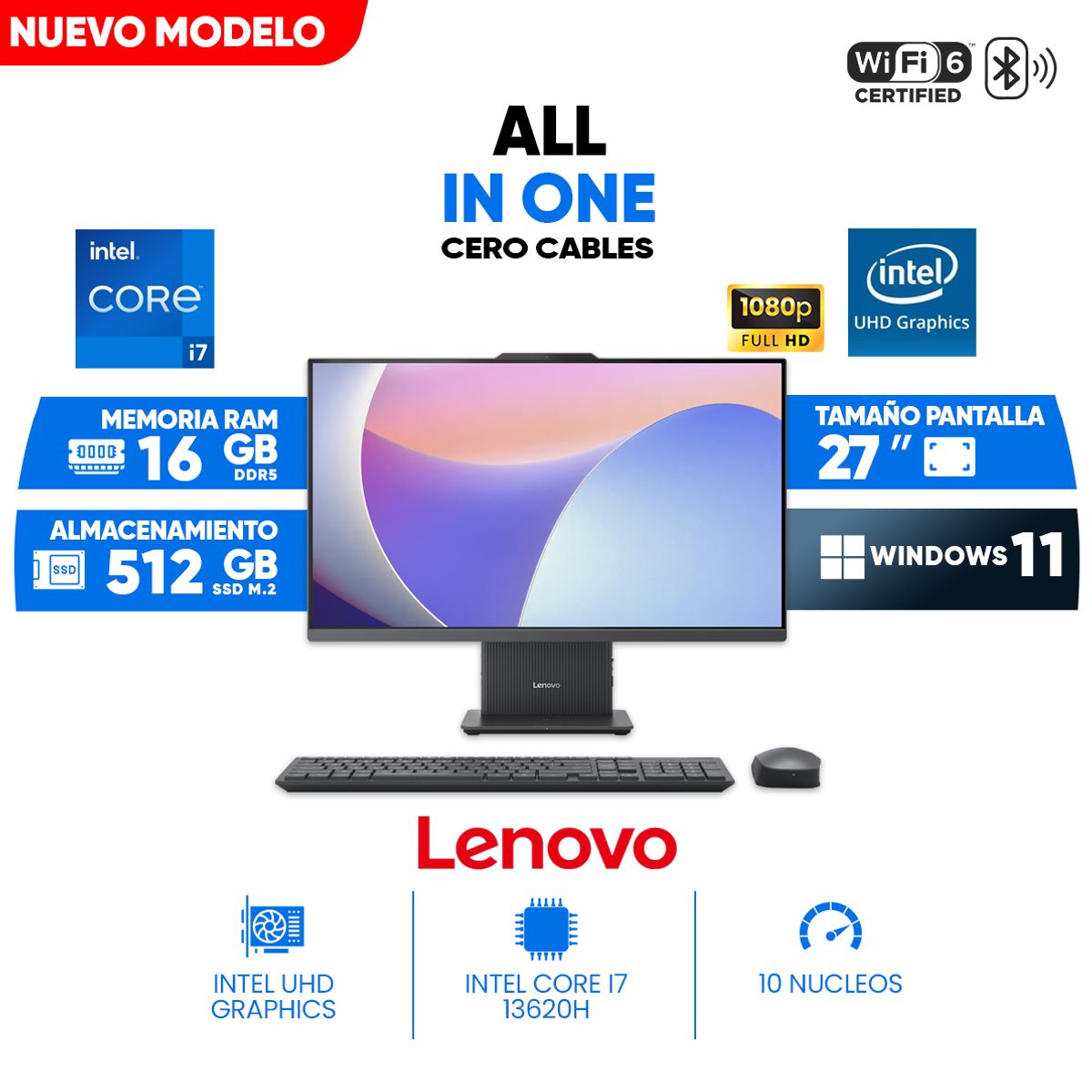 LENOVO - All In One Lenovo IdeaCentre AIO 27IRH9, 27 FHD IPS, Core i7-13620H, 16GB DDR5, 512GB SSD