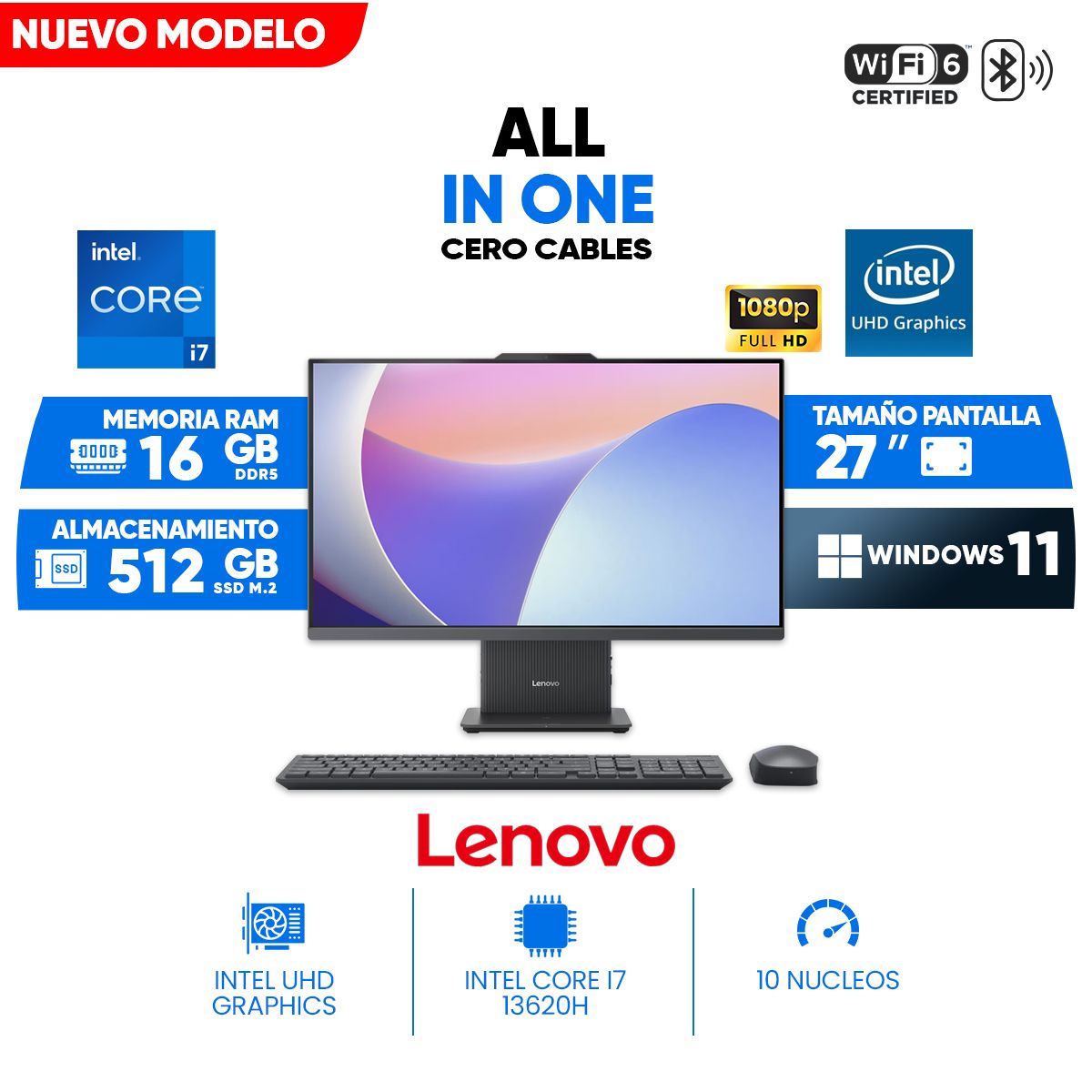 LENOVO - All In One Lenovo IdeaCentre AIO 27IRH9, 27 FHD IPS, Core i7-13620H, 16GB DDR5, 512GB SSD