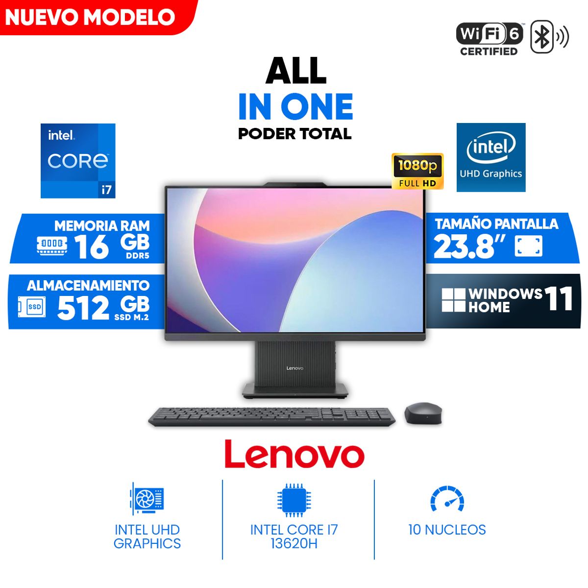 LENOVO - All in One Lenovo IdeaCentre AIO 24IRH9, 23.8 FHD IPS, Core i7-13620H, 16GB DDR5, 512GB SSD