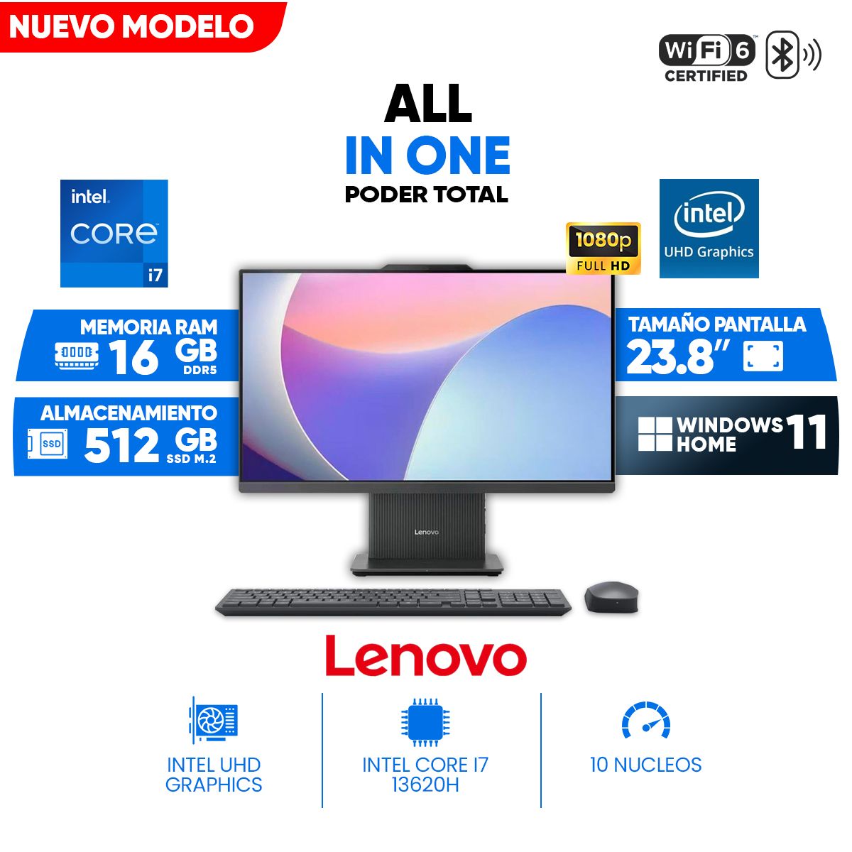 LENOVO - All in One Lenovo IdeaCentre AIO 24IRH9, 23.8 FHD IPS, Core i7-13620H, 16GB DDR5, 512GB SSD