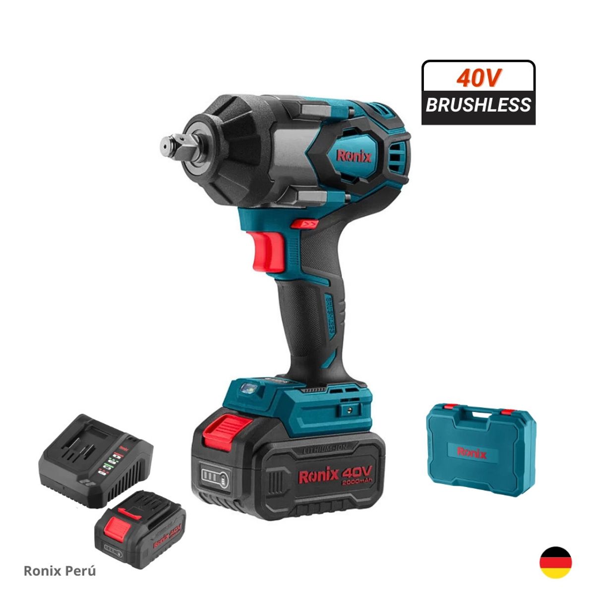 RONIX - Llave de Impacto 12″ 40V 2Ah Brushless Inalámbrico RONIX 8907-40V Industrial